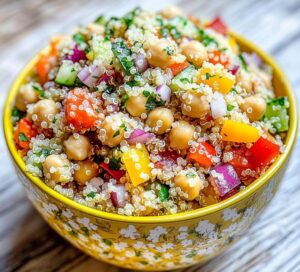 Lire la suite à propos de l’article Salade de Quinoa aux Pois Chiches et Légumes Croquants (Moyen)